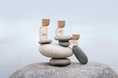 Shiseido Zen parfümök, harmonikus kompozíció köveken, nyugodt hangulat