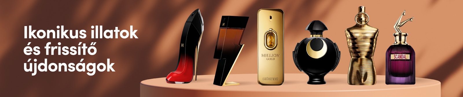 Ikonikus parfümök különleges üvegekben – Carolina Herrera, Paco Rabanne, Jean Paul Gaultier és más luxus illatok online vásárlásra.