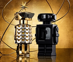 Rabanne Fame és Phantom parfümök – luxus illatok arany és fekete robot formájú üvegekben, online vásárláshoz és ajándék ötletekhez.
