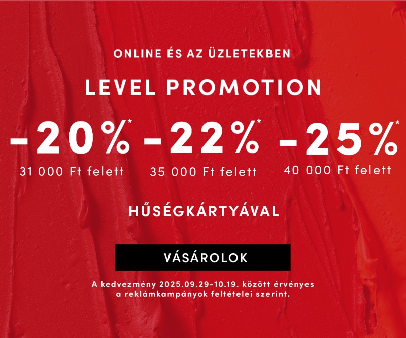 Level akció: akár 25% kedvezmény hűségkártyával 31 000 Ft feletti vásárlásra, érvényes 2025.09.29–10.19.