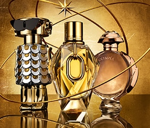 Rabanne női parfüm kollekció – három luxus illat arany és elegáns üvegekben, online vásárláshoz és ajándék ötletekhez.