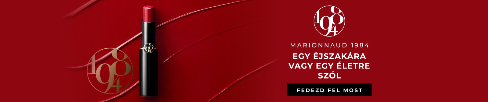2026MCE0261-PLP_DT_1600x335-MHU.jpg Marionnaud 1984 piros rúzs elegáns vörös háttéren.