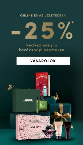 25% kedvezmény karácsonyi ajándék szettekre – Prada, Lancôme és más luxus kozmetikai csomagok online és üzletekben.