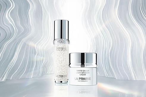 La Prairie White Caviar bőrápoló termékek elegáns csomagolásban, prémium arckrém és szérum bemutatása