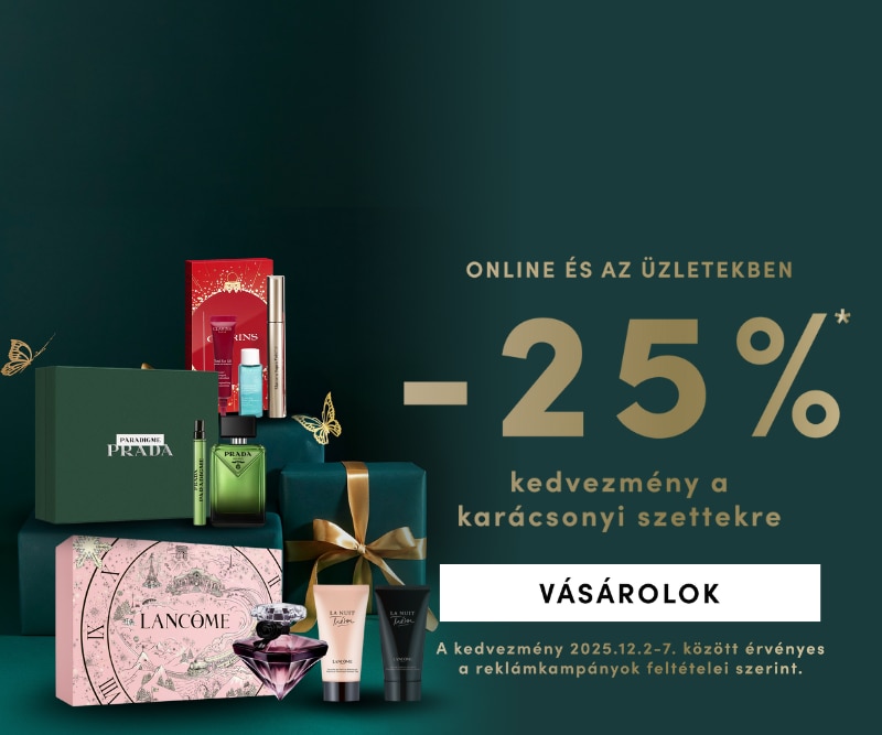 25% kedvezmény karácsonyi ajándék szettekre – Prada, Lancôme és más luxus kozmetikai csomagok online és üzletekben.