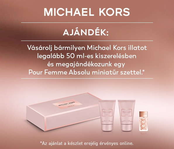 Michael Kors ajándék szett – Pour Femme Absolu mini csomag, két testápoló és parfüm elegáns rózsaszín dobozban, online akció és luxus illatok.