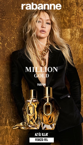 Rabanne Million Gold Parfum – két aranyszínű parfüm üveg elegáns női megjelenéssel, az új illat felfedezésére.