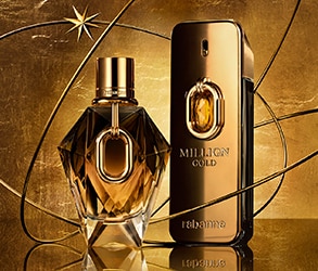 Rabanne 1 Million Gold parfüm és Gold Elixir illat elegáns arany üvegben, luxus férfi illatok online vásárláshoz