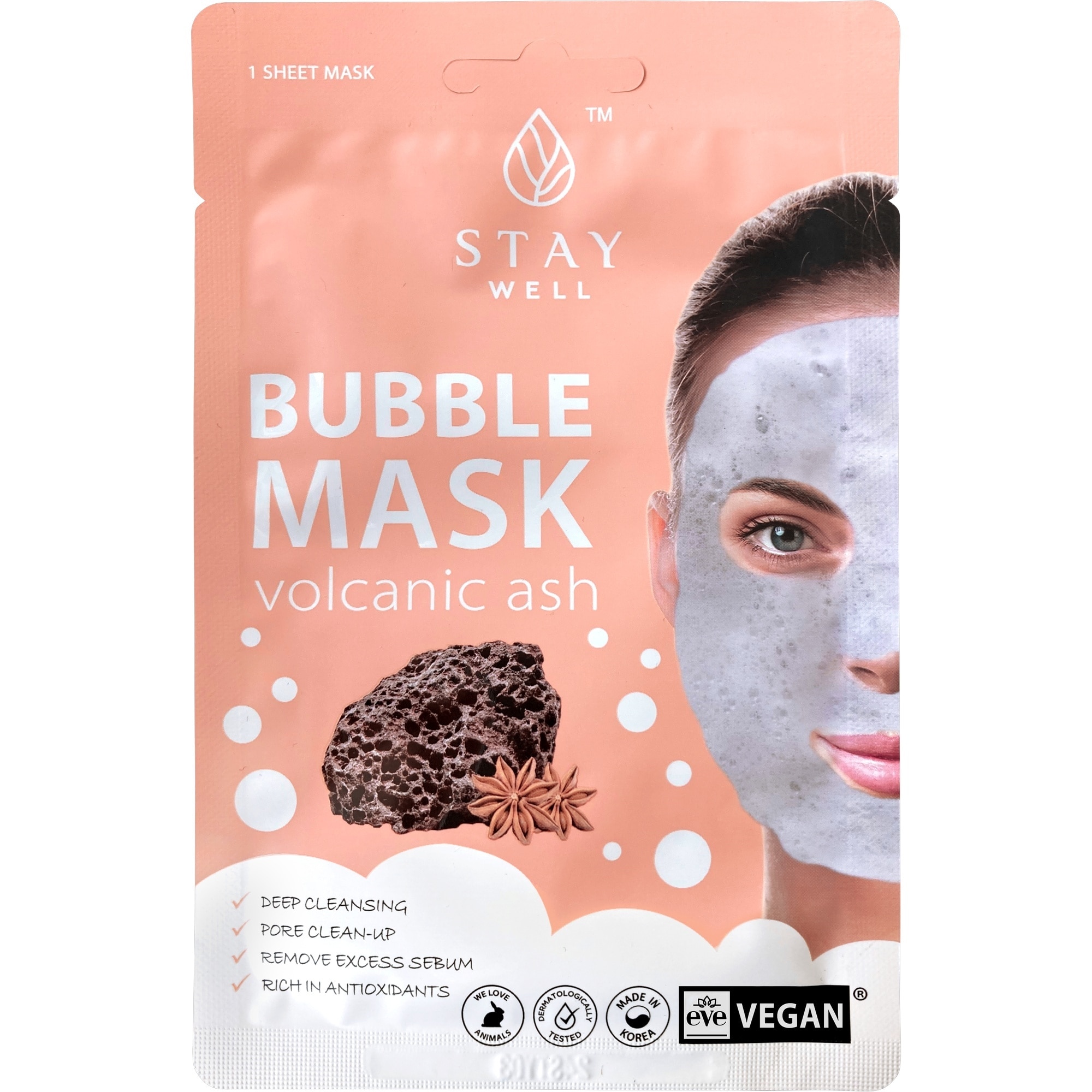 20 G STAY WELL SKIN-CARE Fátyolmaszk-Bubble Mask Volcanic 1 of 2 Fátyolmaszk-Bubble Mask Volcanic