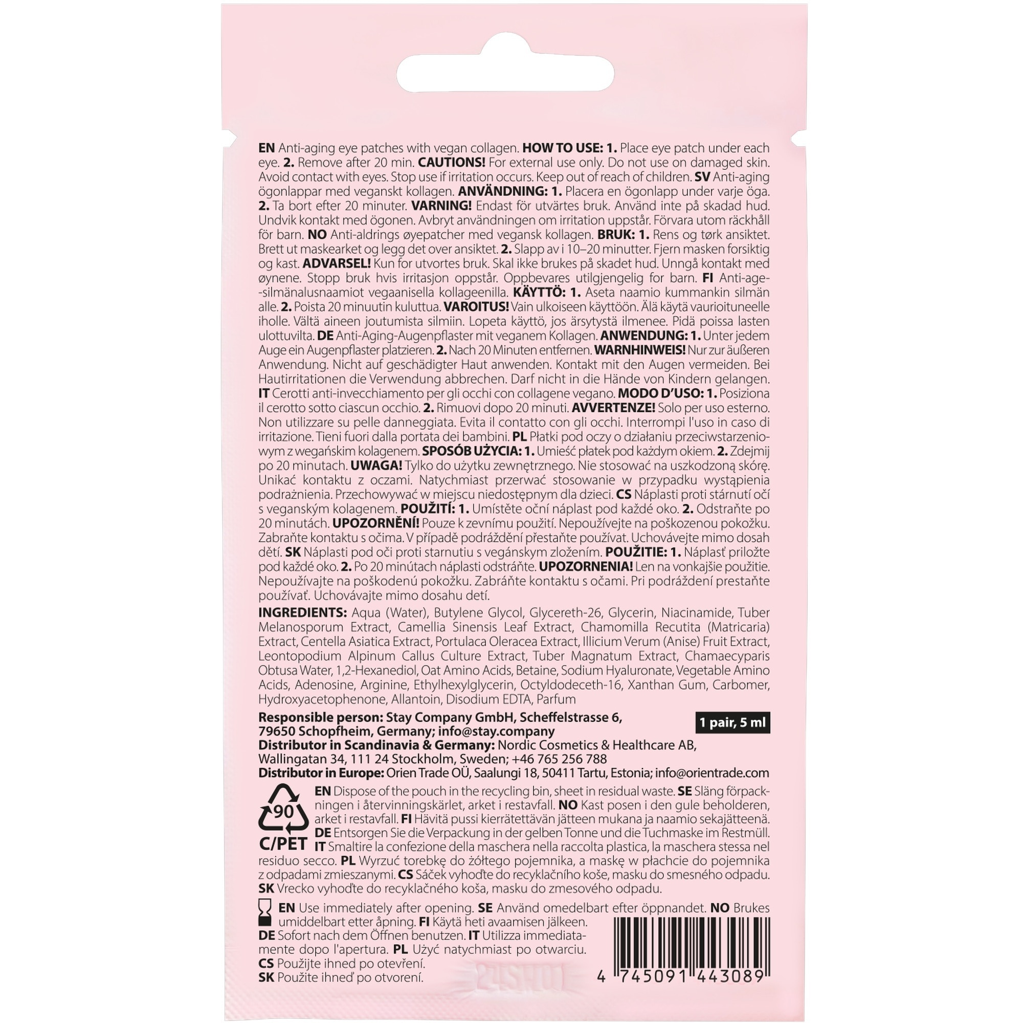 5 ML STAY WELL SKIN-CARE Szemtapaszok Firming Vegan Collagen  1 of 2 