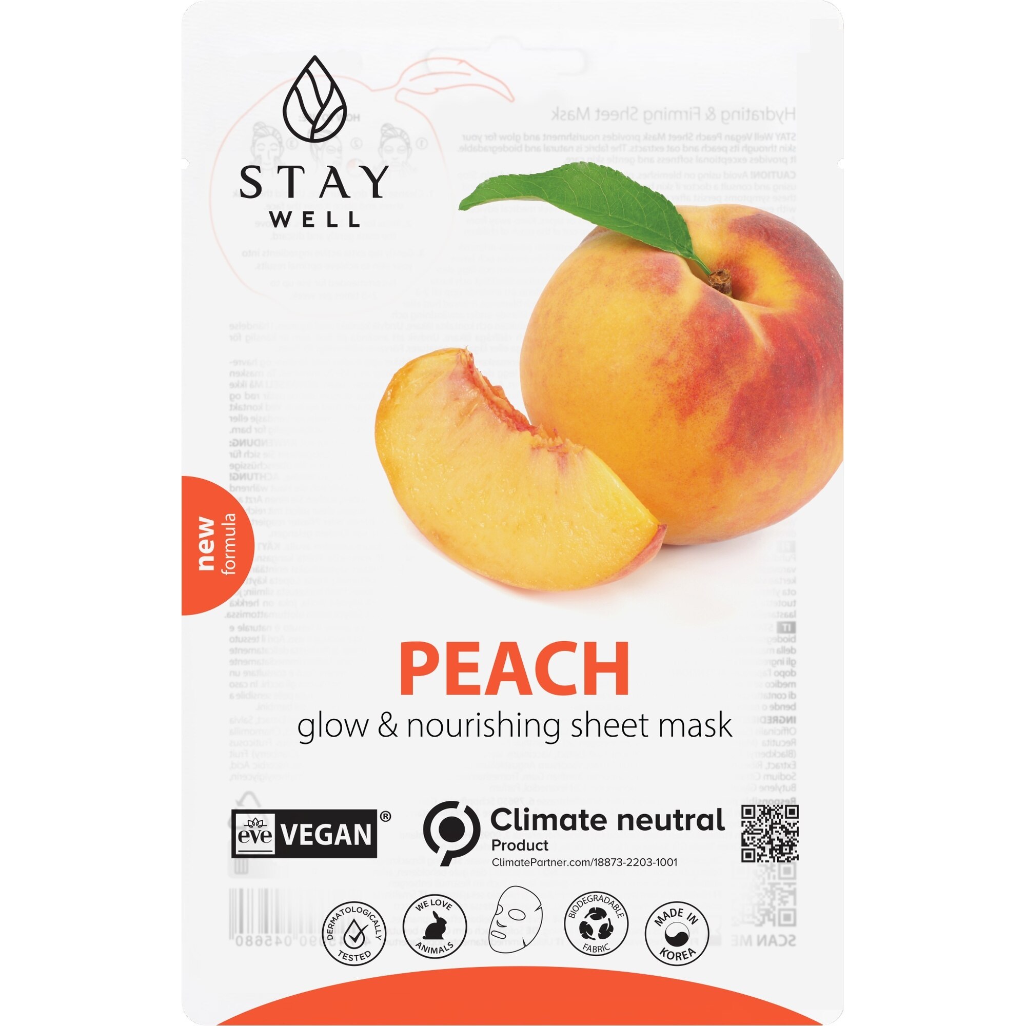 20 G STAY WELL SKIN-CARE Fátyolmaszk Vegan-Peach 1 of 2 Fátyolmaszk Vegan-Peach