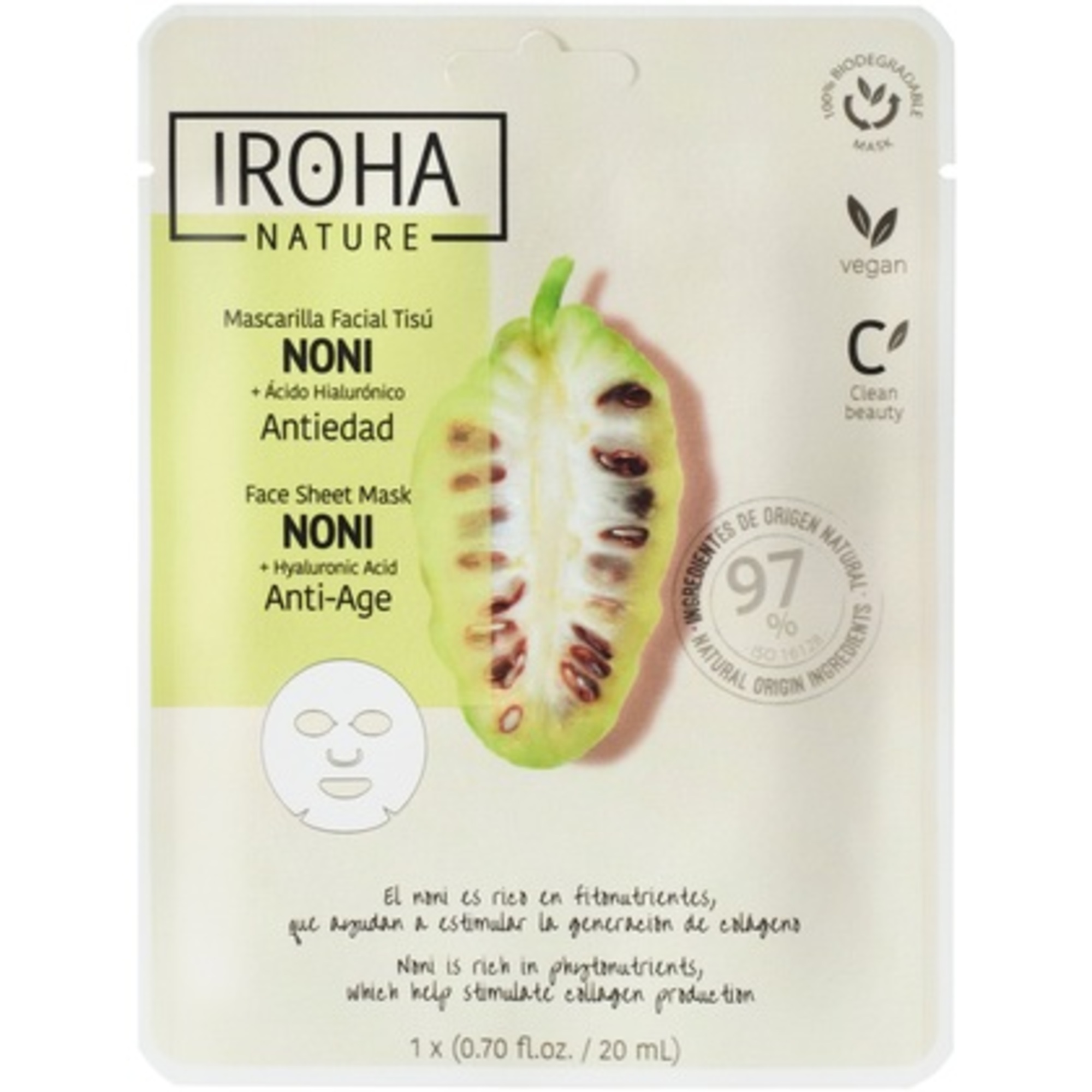  IROHA NATURE Antiage Face Antiage Face Sheet Mask Noni Arcmaszk  Antiage Face Sheet Mask Noni Arcmaszk