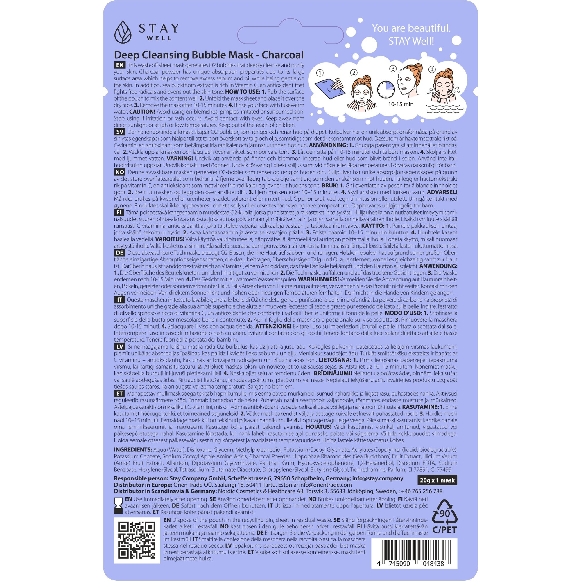 20 G STAY WELL SKIN-CARE Fátyolmaszk-Bubble Mask Charcoal 2 of 2 Fátyolmaszk-Bubble Mask Charcoal