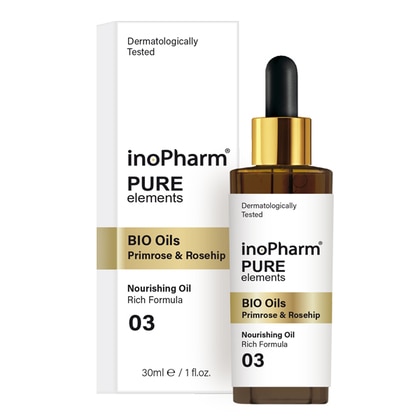 30 ML InoPharm Pure Elements Face and Neck Serum BIO Oils Primrose a Rosehip Arc-és dekoltázs szérum  1 of 1 