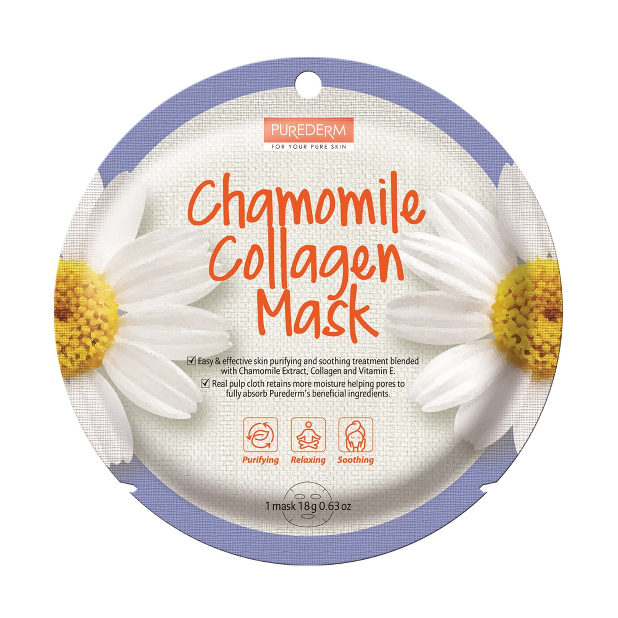 18 G PUREDERM MASK Fátyolmaszk-Chamomile Collagen 1 of 1 Fátyolmaszk-Chamomile Collagen