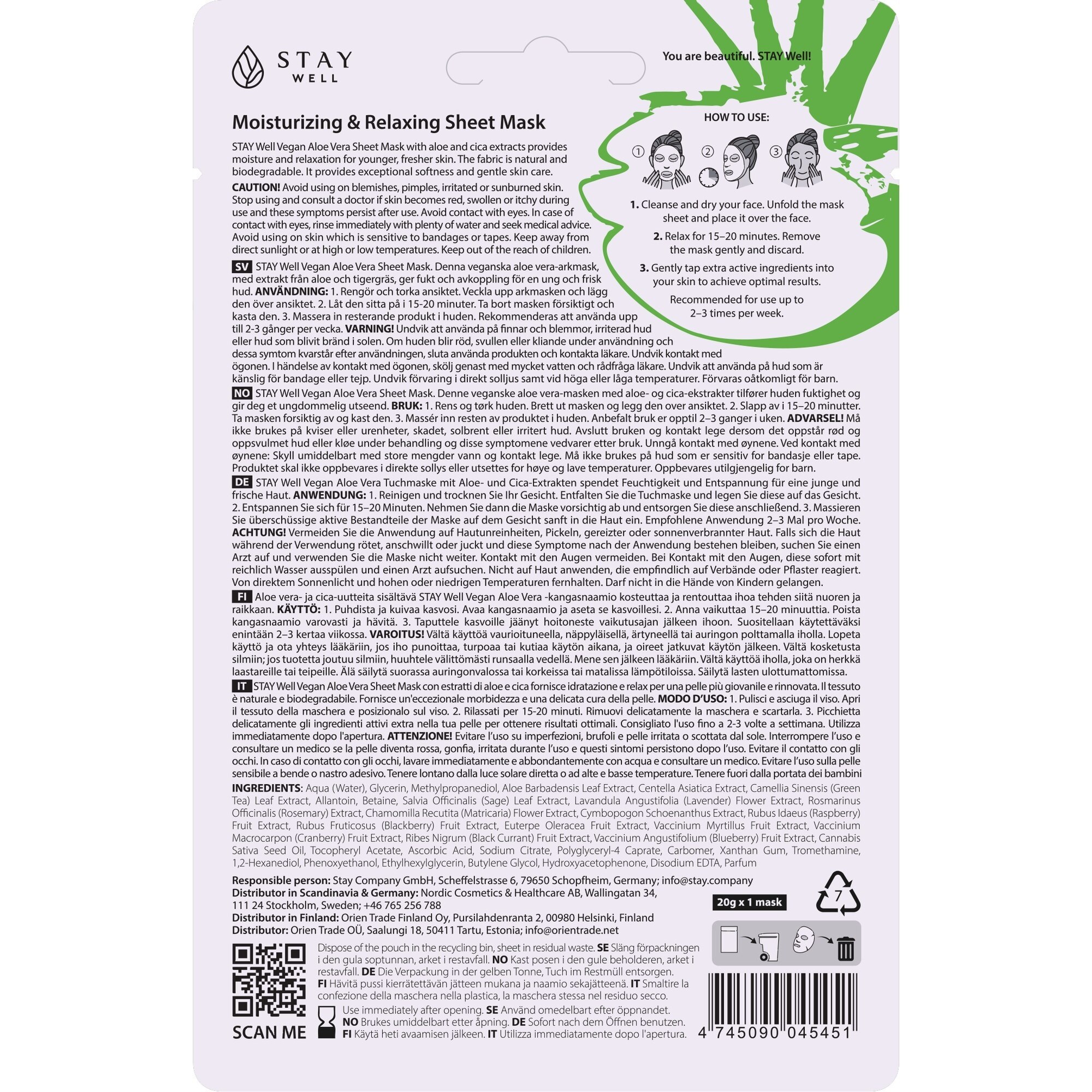 20 G STAY WELL SKIN-CARE Fátyolmaszk Vegan-Aloe 2 of 2 Fátyolmaszk Vegan-Aloe