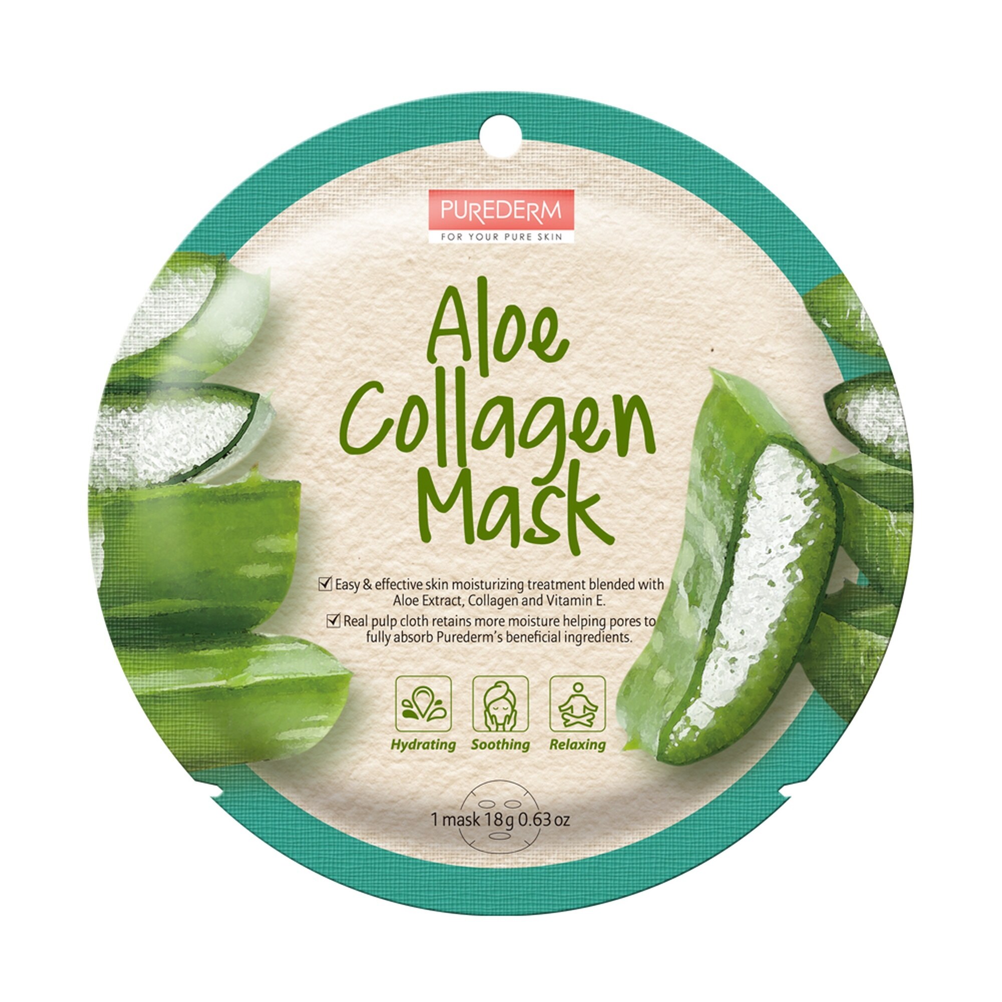 18 G PUREDERM MASK Fátyolmaszk-Aloe Collagen 1 of 2 Fátyolmaszk-Aloe Collagen