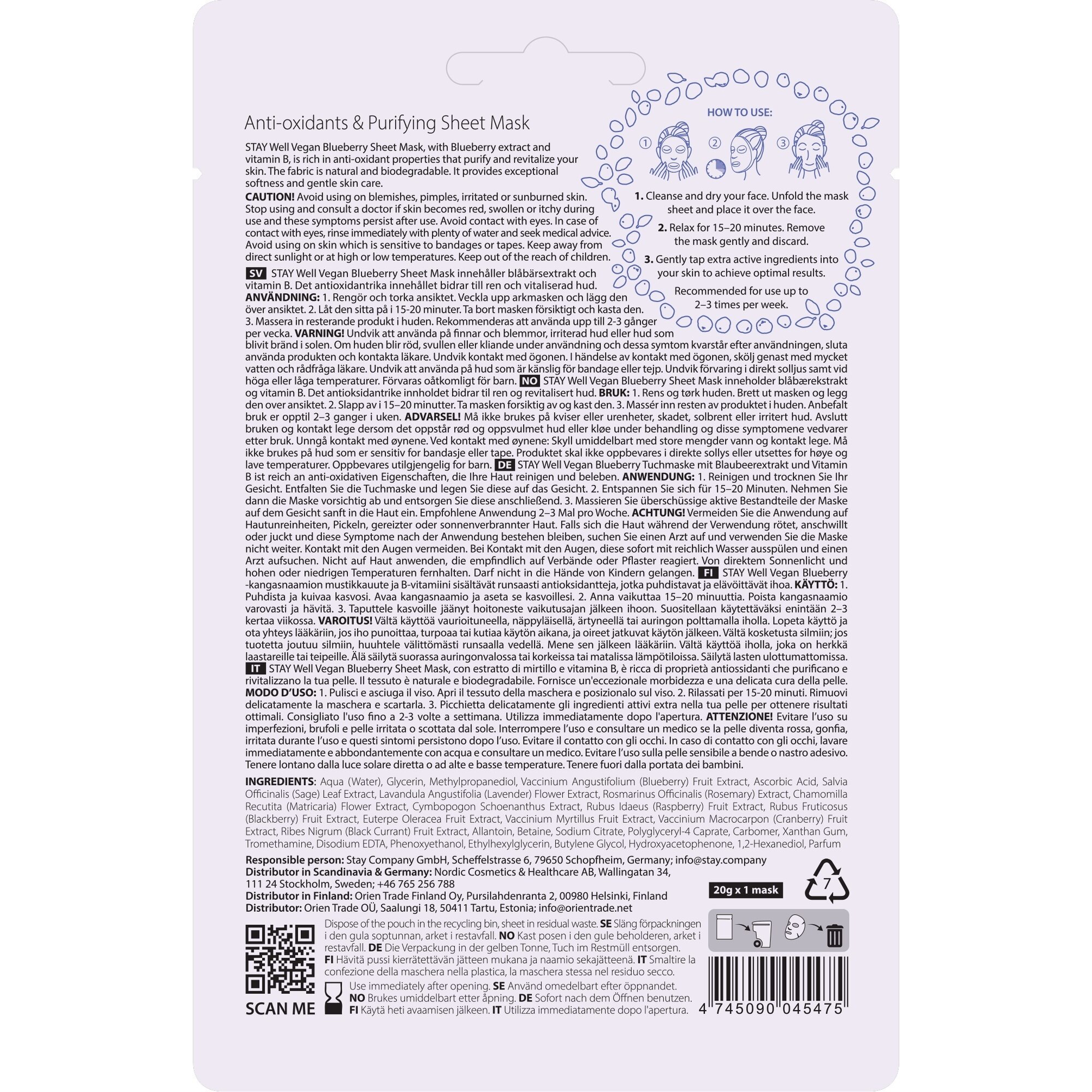 20 G STAY WELL SKIN-CARE Fátyolmaszk Vegan-Blueberry  2 of 2 Fátyolmaszk Vegan-Blueberry