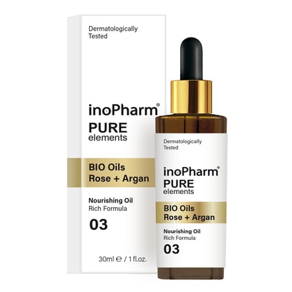 30 ML InoPharm Pure Elements Face and Neck Serum BIO oils Rose Argan Arc-és dekoltázs szérum  1 of 1 