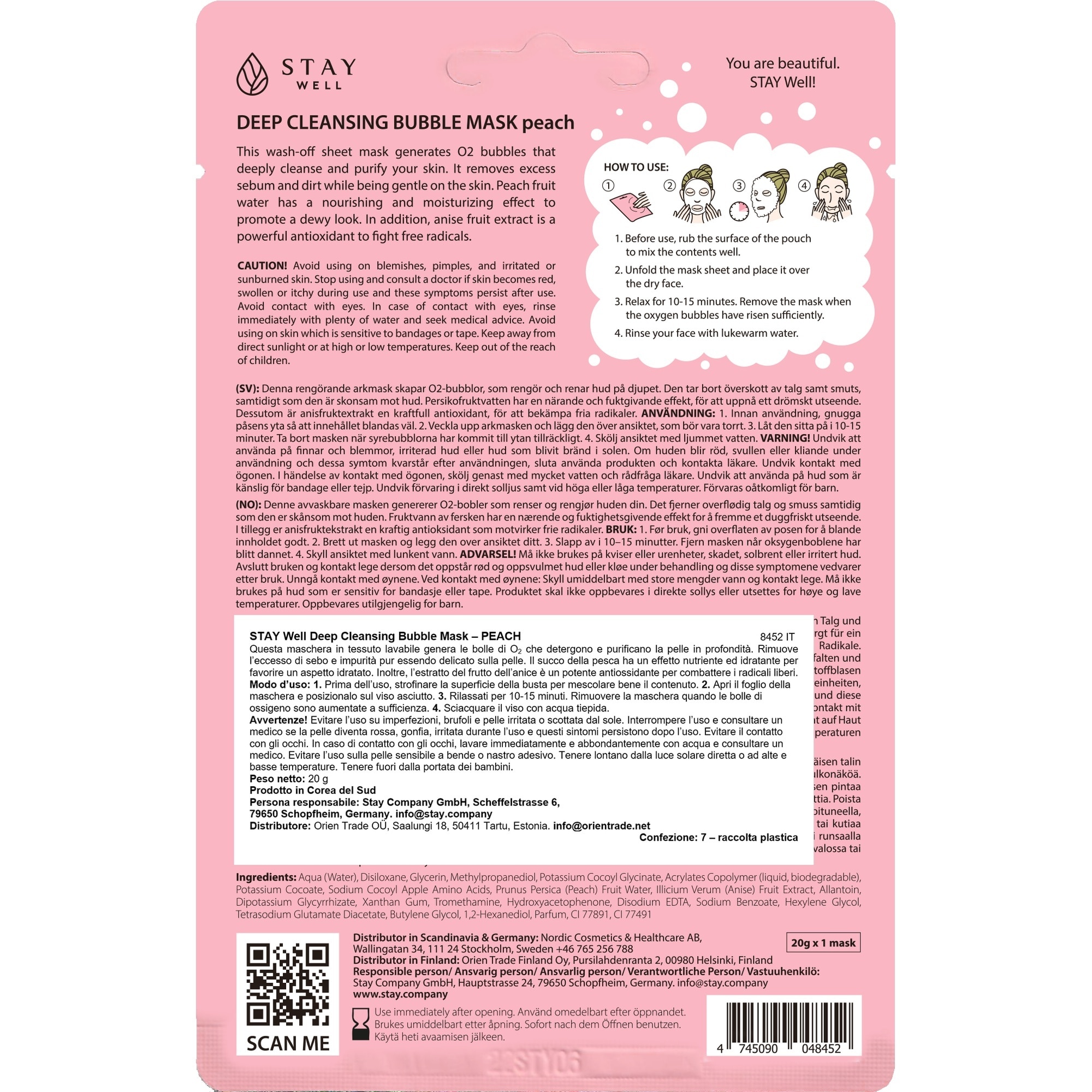 20 G STAY WELL SKIN-CARE Fátyolmaszk-Bubble Mask Peach 2 of 2 Fátyolmaszk-Bubble Mask Peach