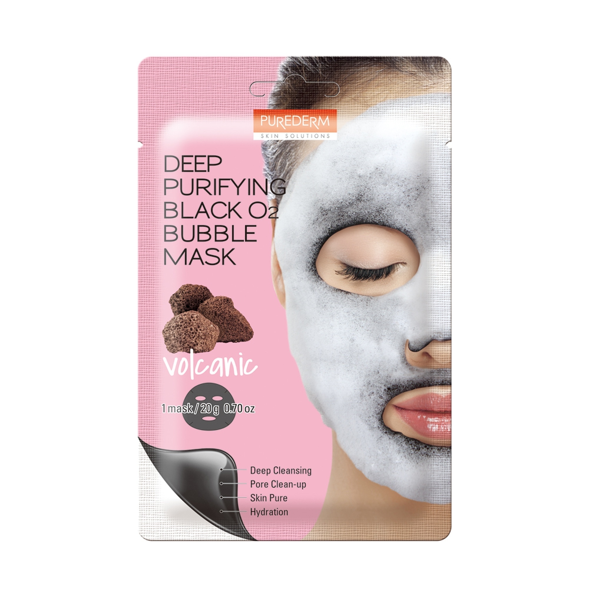 20 G PUREDERM MASK Fátyolmaszk-Deep Purifying Black O2 Bubble 1 of 1