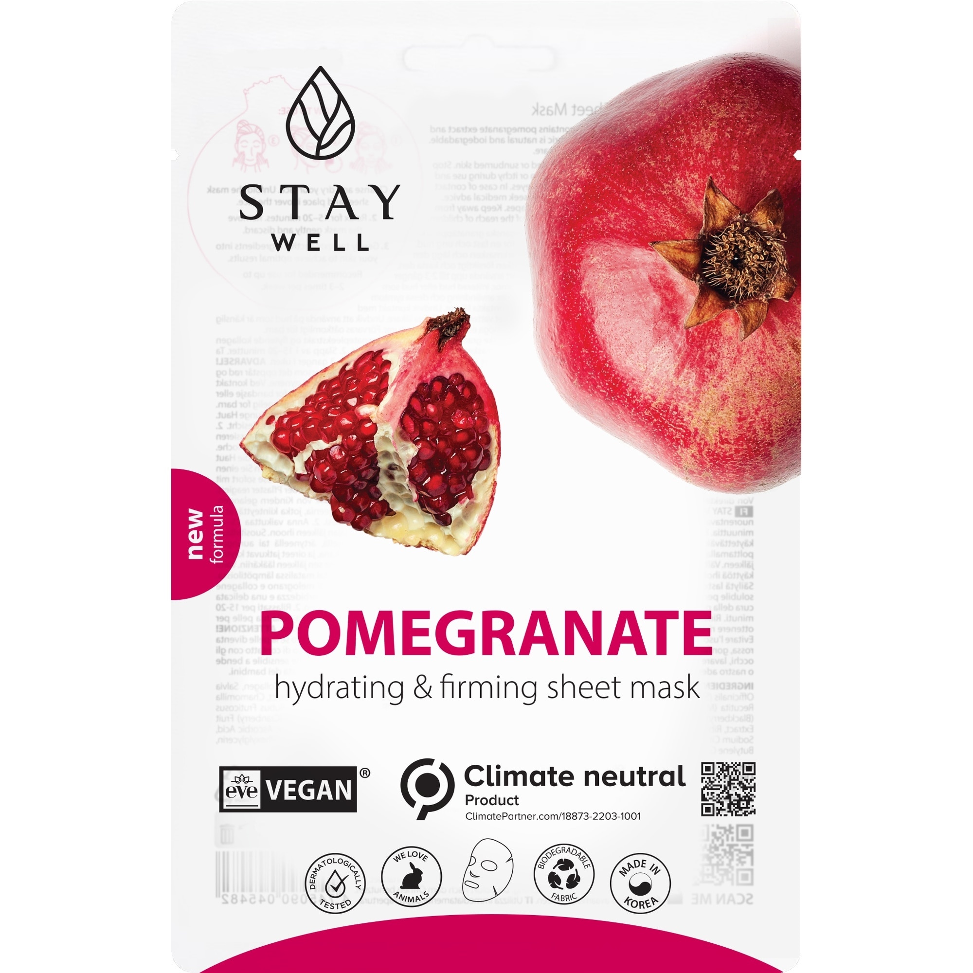 20 G STAY WELL SKIN-CARE Fátyolmaszk Vegan-Pomegranate 1 of 2 Fátyolmaszk Vegan-Pomegranate