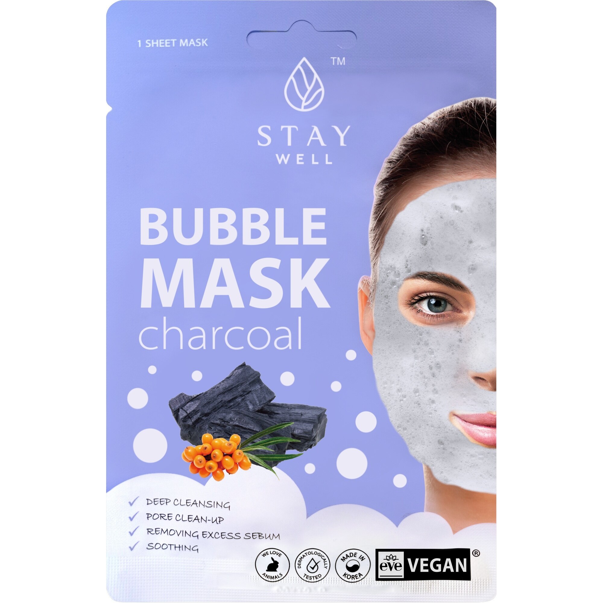 20 G STAY WELL SKIN-CARE Fátyolmaszk-Bubble Mask Charcoal 1 of 2 Fátyolmaszk-Bubble Mask Charcoal